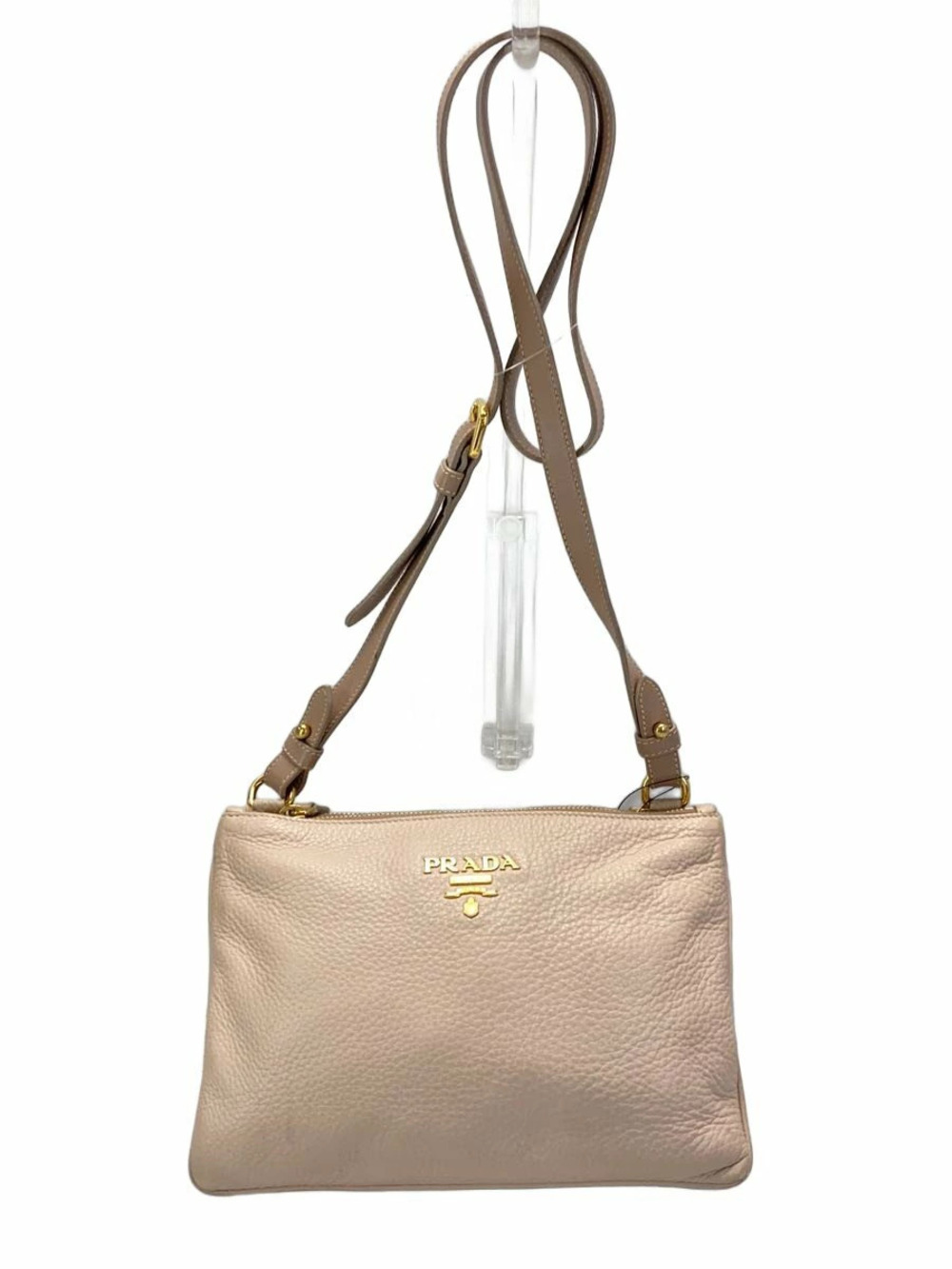 Prada Vitello Daino Cammeo beige leather double zip crossbody bag Pink